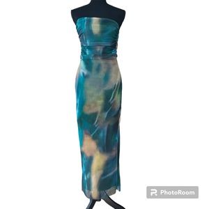 Women’s Ruched Green Pattern Midi Dress US Size S